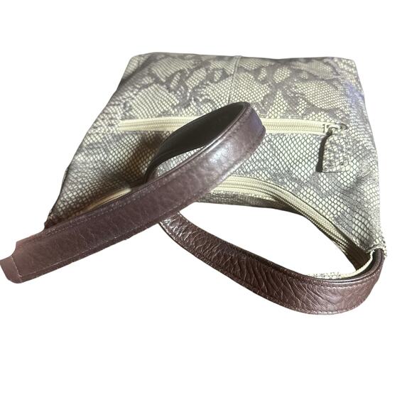 Vintage Tignanello leather handbag shoulder bagcream and brown snakeskin print - Picture 4 of 11
